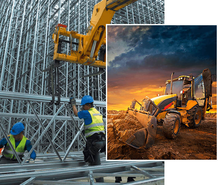 Narayani Associates crews erecting steel structures and operating earth-moving plant
